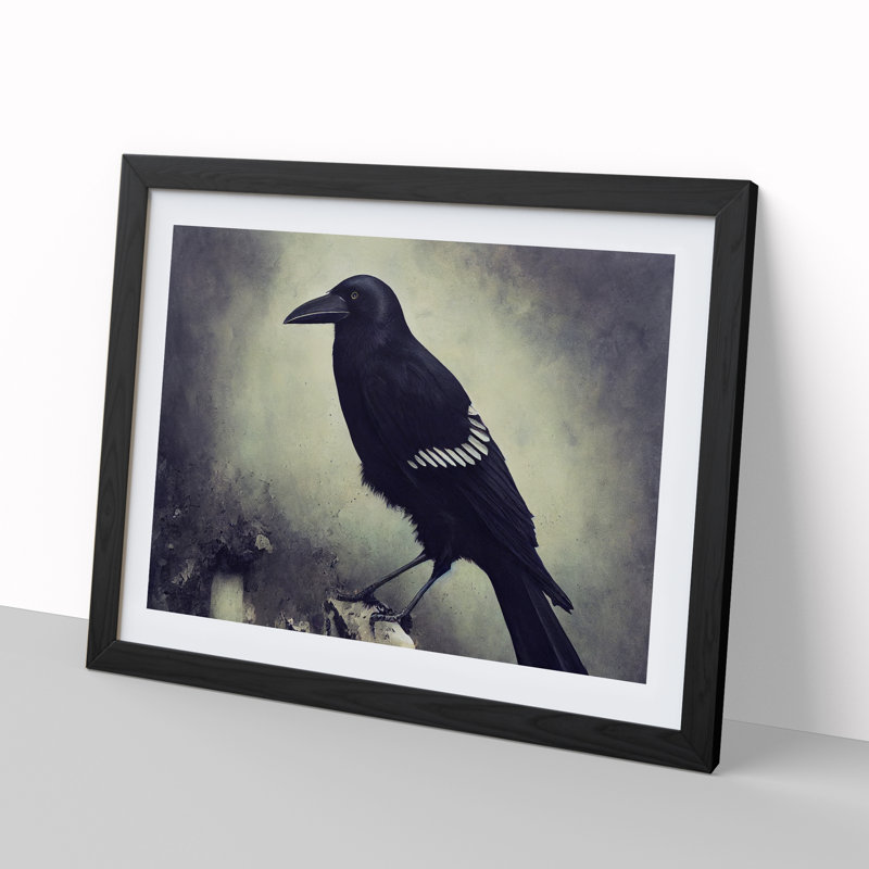 An Unusual Crow Bird - Single Picture Frame Print, 46cm H x 64cm W x 2cm D, Black Framed
