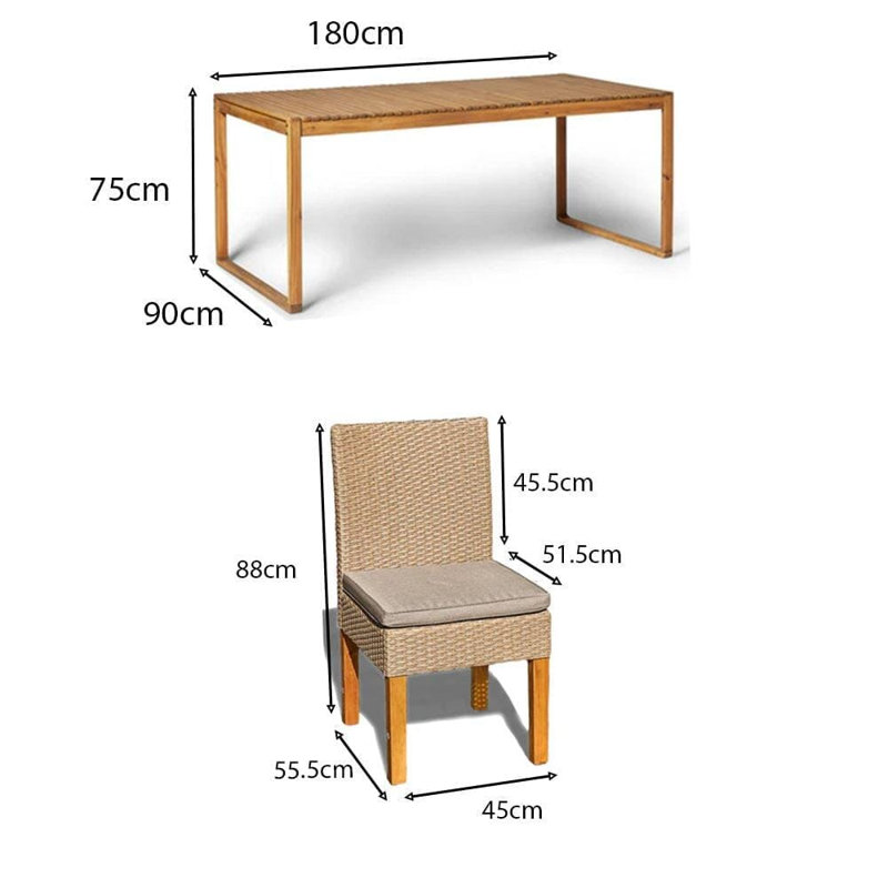Aimil Rectangular 8 - Person 180cm Long Dining Set with Cushions and Premium LED Parasol, No, No