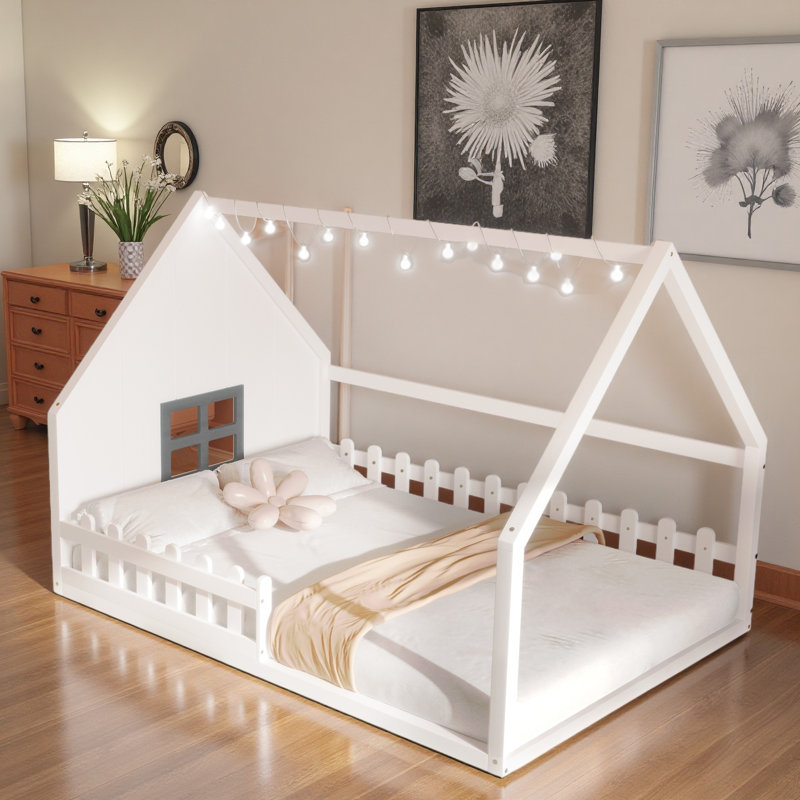 Lit à DEL avec clôture pour enfants, Blanc