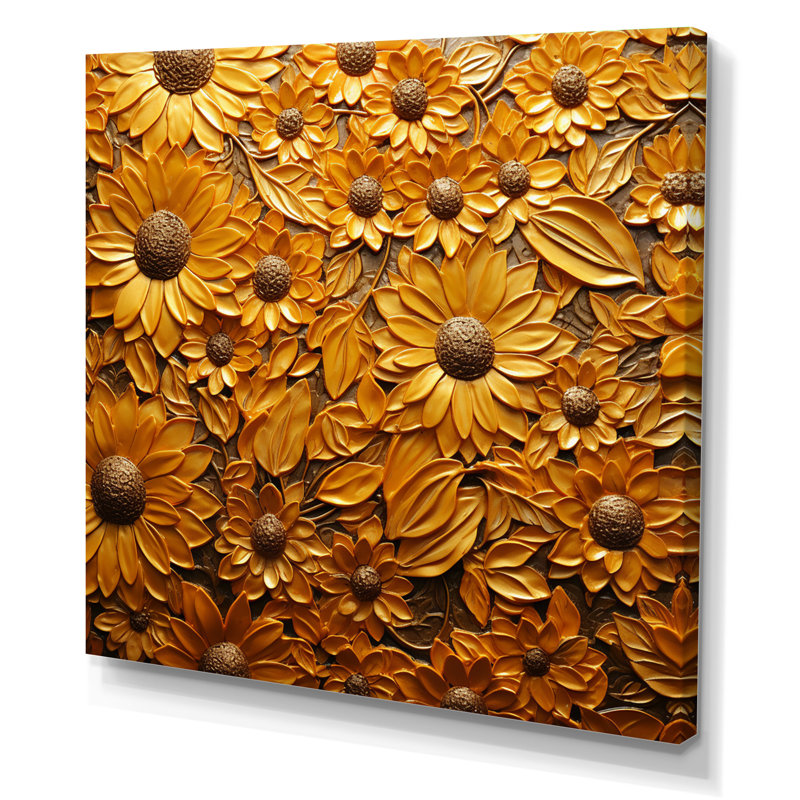 Tournesol doré rayonnant sur toile, H 36 po x l 36 po x P 1,5 po, Toile tendue