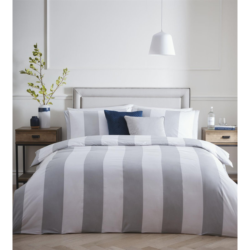 Caswell Striped Duvet Cover Set with Pillowcases, Single - 1 Standard Pillowcase, Grey