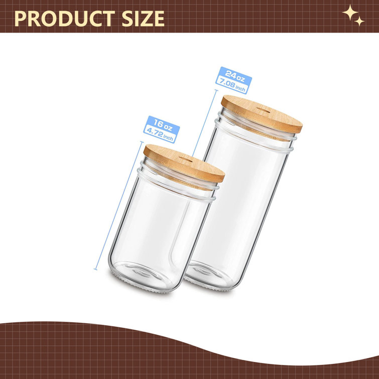 4 Pack Glass Cups Set 24oz Mason Jar w Bamboo Lids & Straw Reusable  Airtight Lid