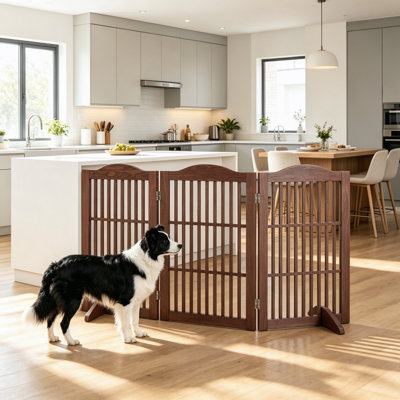 Barrière pliante autoportante en bois pour chien H 30 po - Clôture de sécurité à 3 panneaux pour animaux de compagnie, aucune installation sans perceuse - Barrière intérieure décorative pour entrée de maison