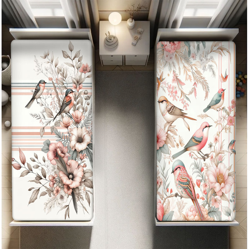 Microfiber Birds And Nature Fitted Sheet, Twin Fitted Sheet