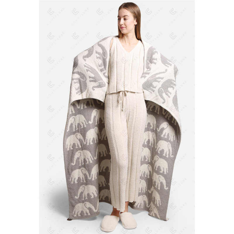 Elephant Pattern Luxury Soft Throw Blanket, Gray