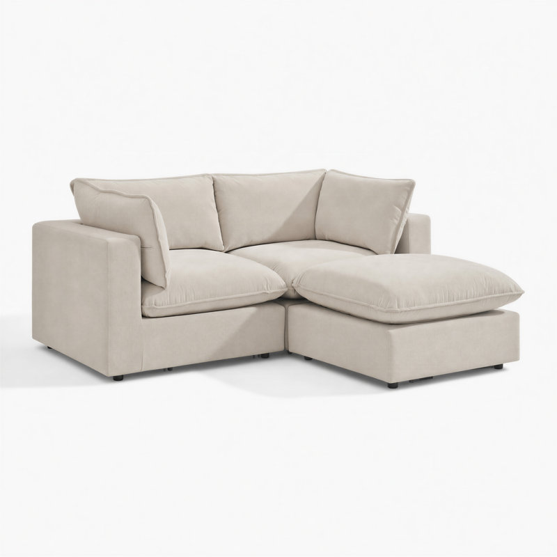 Alexa Boucle Sofa, Cream, 2 Seat Sofa With Footstool