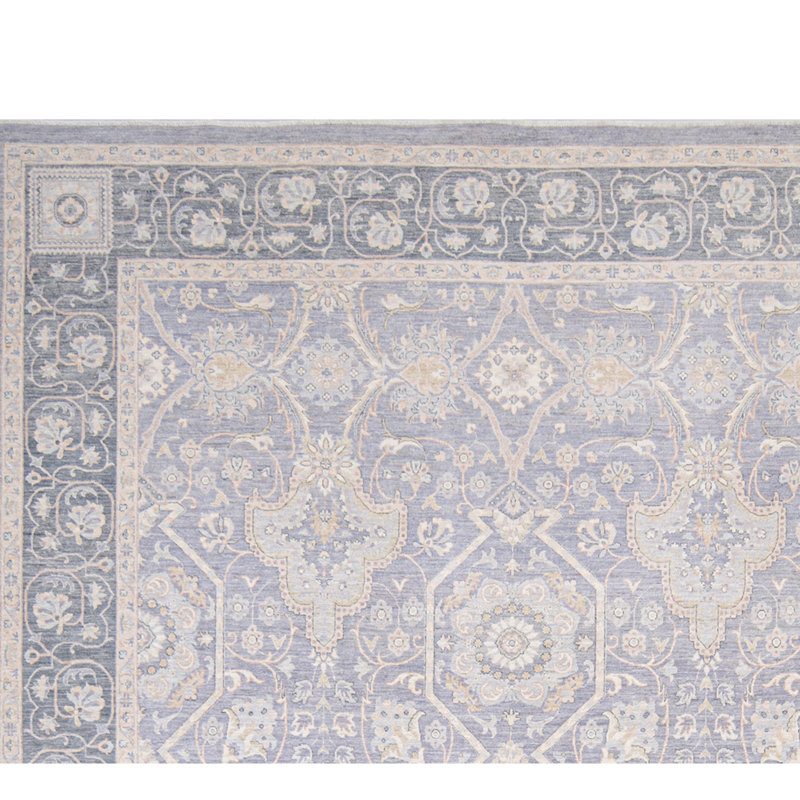 Hand Knotted Wool Area Rug in Gray And Dark Gray