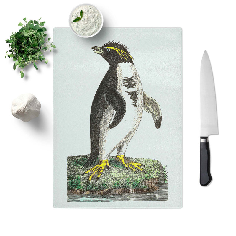 Tempered Glass Crested Penguin Chopping Board, 28.5 cm W x 39 cm L