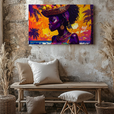Tropical Strength Canvasbold Silhouette Woman With Fruit Basket Art Canvas Wall Art