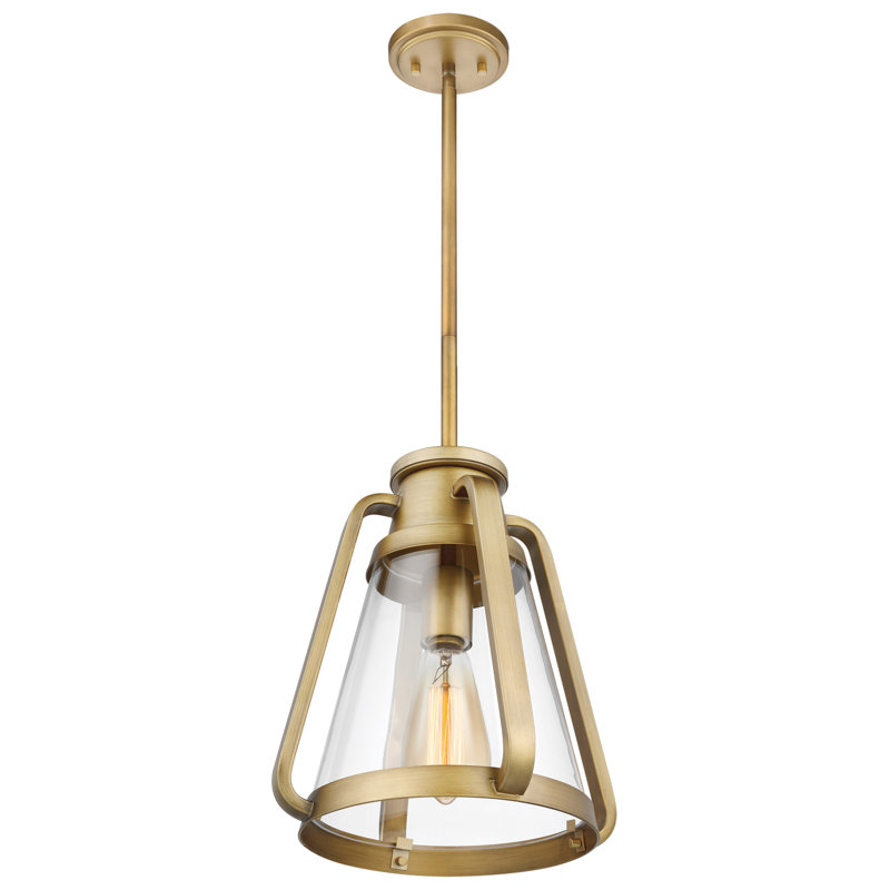 Luminaire suspendu conique à 1 lumière Iola, H 11,88 po x l 10 po x P 10 po, Laiton naturel