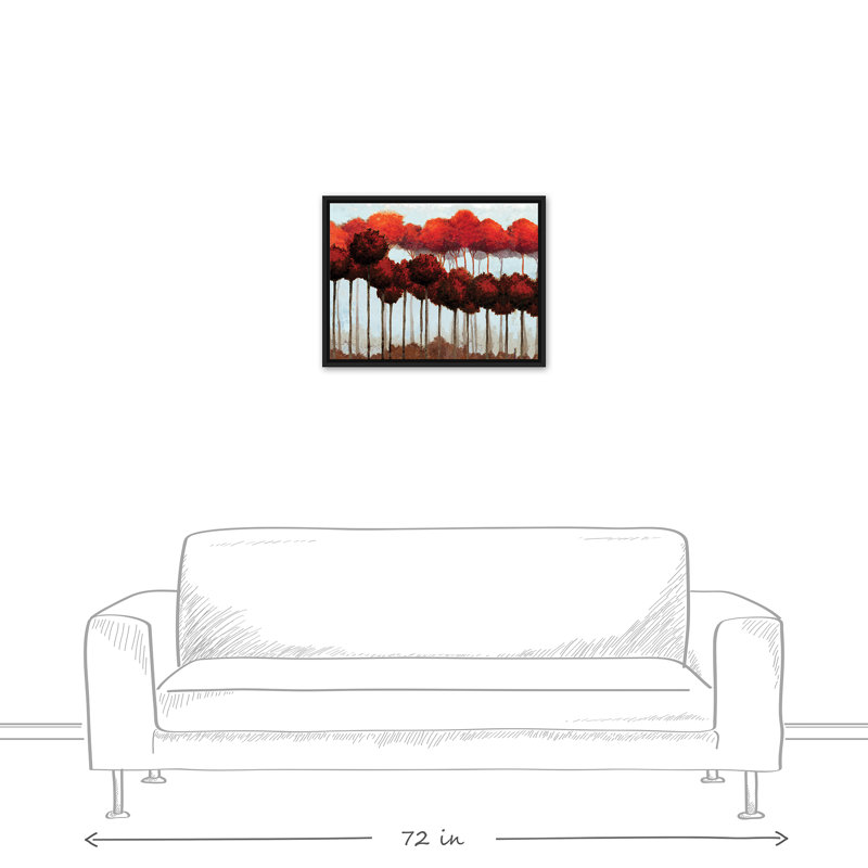 « line trees », reproduction de peinture à l’acrylique sur toile tendue, H 18 po x l 24 po, Cadre noir