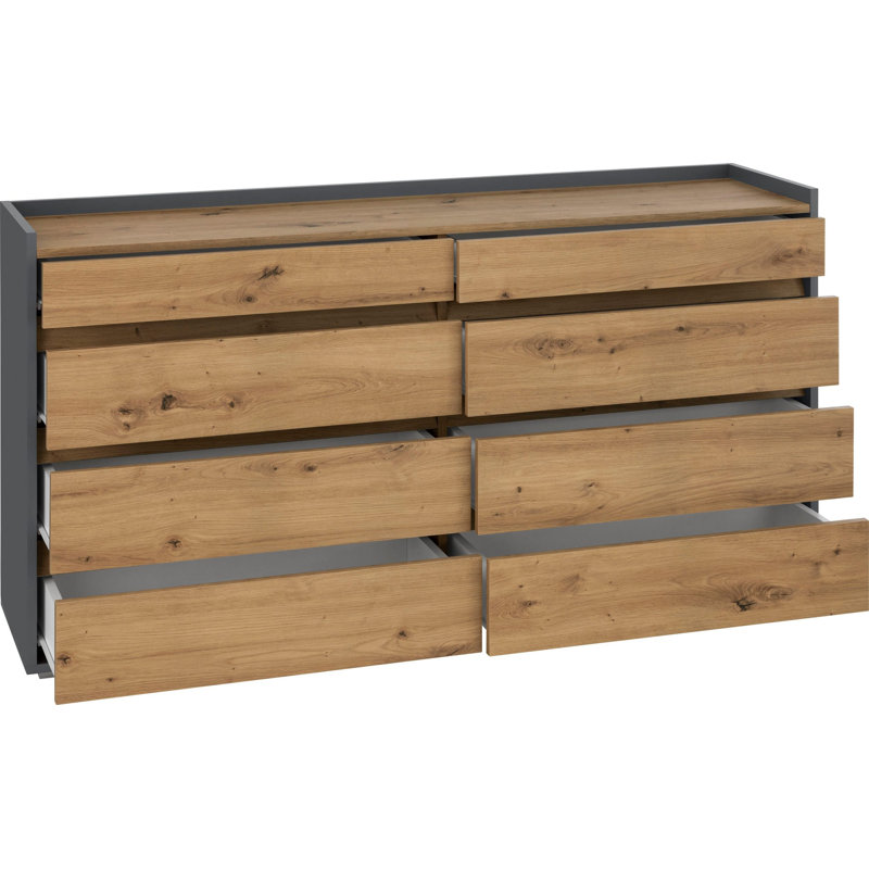 Danan 142cm W 8 - Drawer Chest of Drawers, Oak/Anthracite