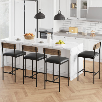 Bar Stools  With Footrest, Upholstered Bar Chairs With Back, Counter Height Barstools, Set Of 4