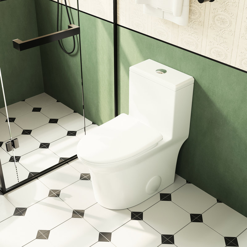One Ceramic 1.1/1.6 Toilet, 15.55 In Comfort Height, White, Soft Close Seat, & One, Height In, White Color,