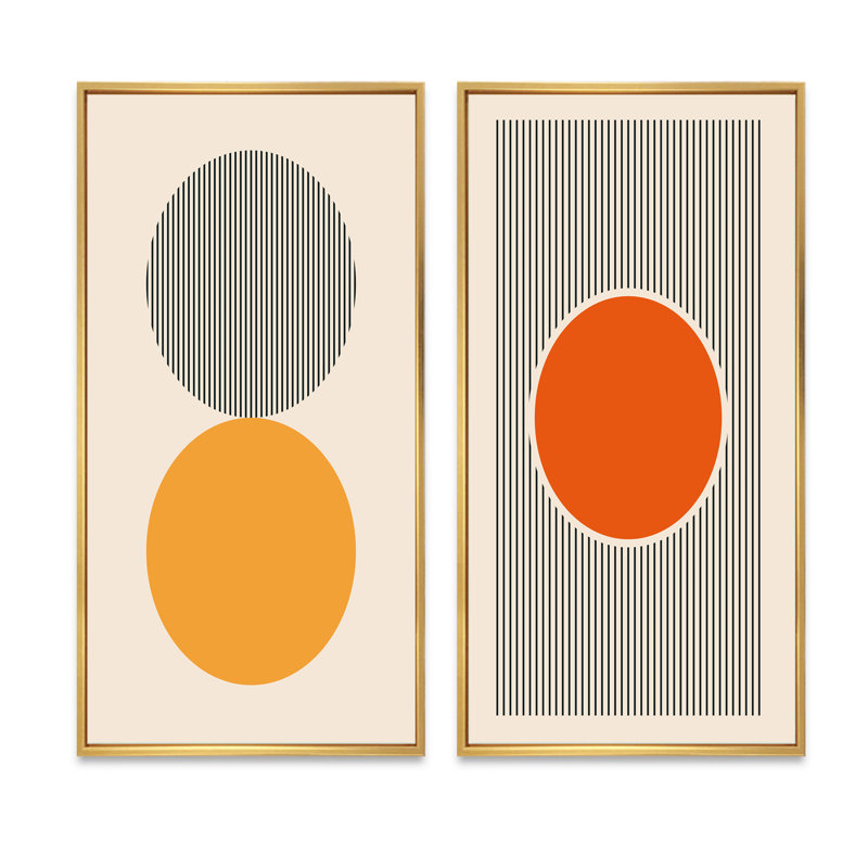 Minimal Late 20S Geometric Primitive Design IV - Ensemble de 2 peintures, H 40 po x l 40 po x P 1,5 po, Cadre doré