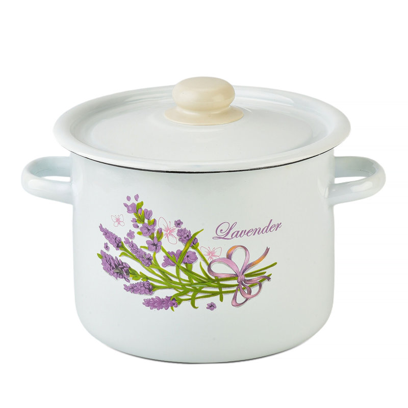 Lavender Enamelware Steel Pot with Lid, 8.60"