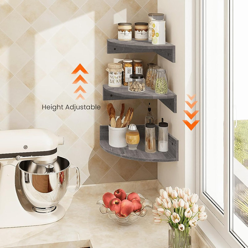 Ensemble de 3 tablettes d'angle flottantes en bois rustique