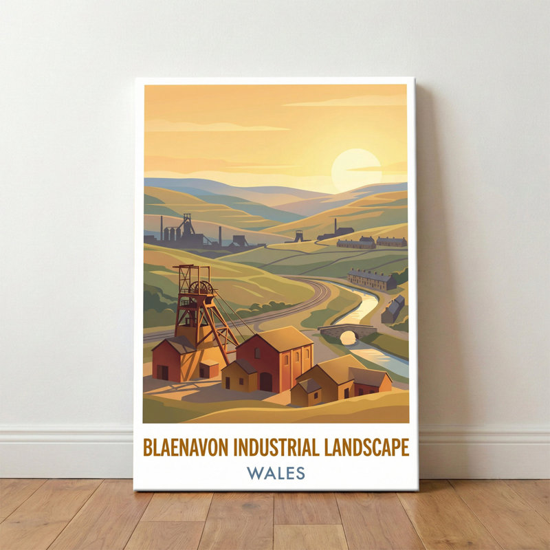 Blaenavon Industrial Landscape, Wales - Sunlit Valleys And Coal-mining Romance Travel Poster. Giclee Print On Wrapped Canvas. Wall Art, Home Decor - Historic Sites & Ruins, Wales - Wrapped Canvas Print