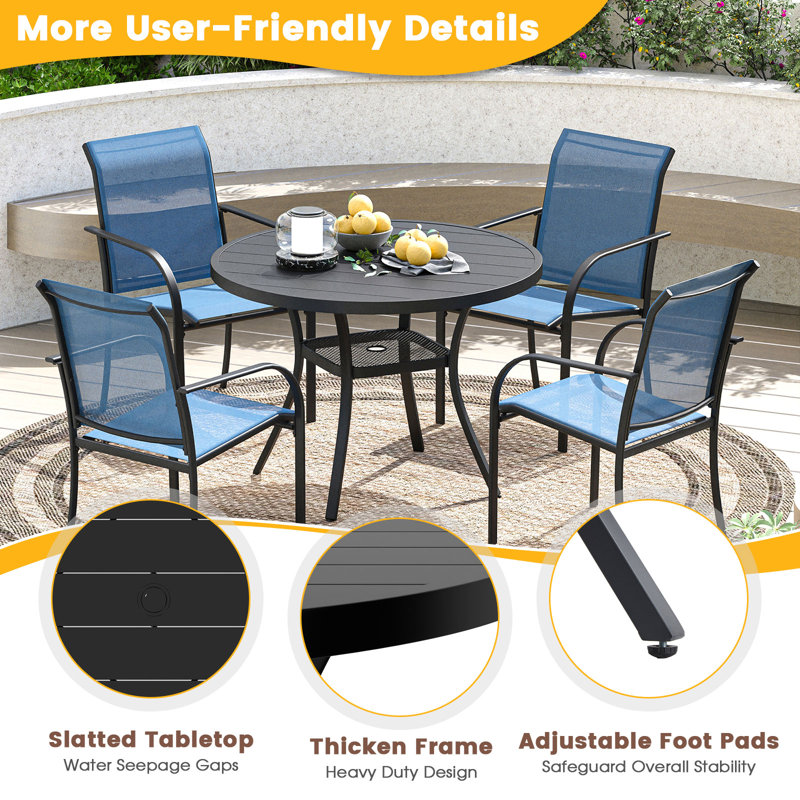 Eilardt 4 - Person Patio Dining Set with Round Table, Black/Blue