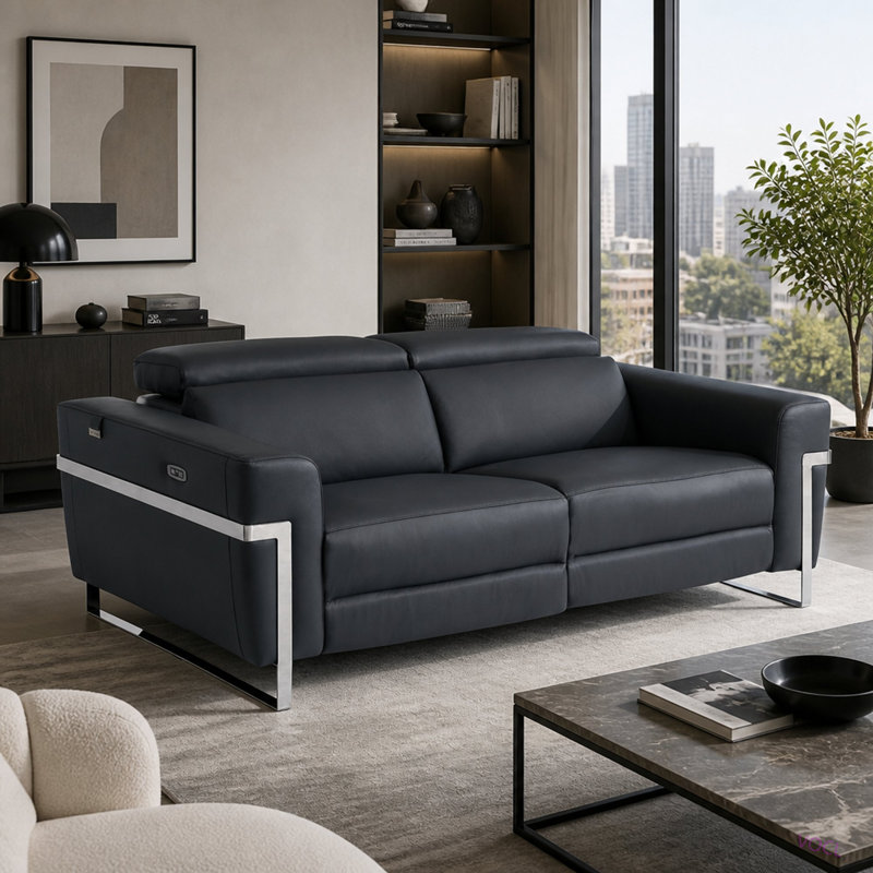 Cuir grainé avec fauteuil inclinable Global United, Gris foncé