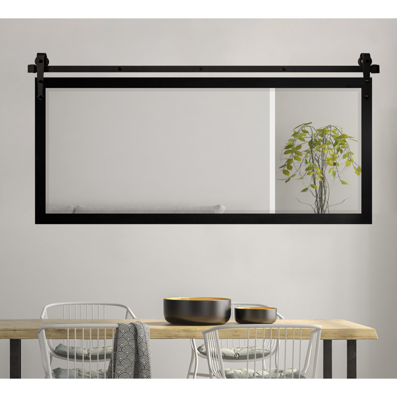 Neace Flat Wall Mirror, Black, 30" H x 70.5" W