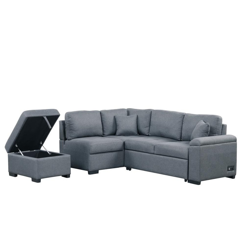 Canapé modulaire 3 pièces Timitra, Bleu / gris / lin