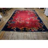 Floral Open Field Antique Chinese Art Deco Room Size Purple Wool Pile Rug