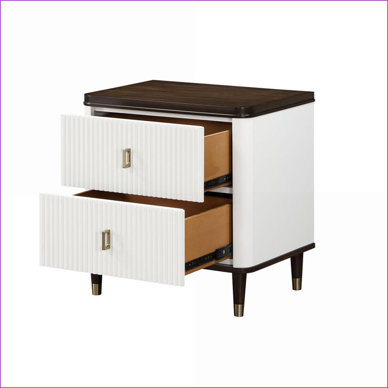 Blanc et blanc Table de chevet brune à 2 tiroirs avec port USB - Rangement moderne pour chambre à coucher