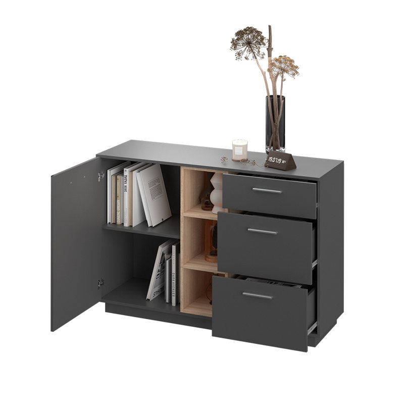 Berthilde 126.8 Cm Wide 3 Drawer Sideboard, Dark Grey