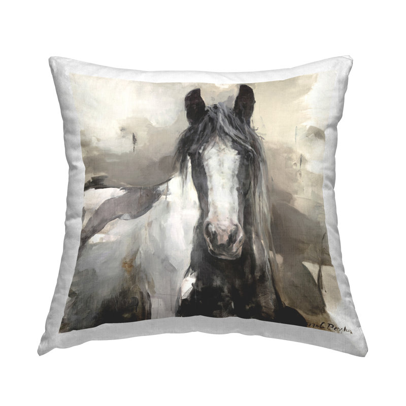 Coussin décoratif imprimé cheval gris et beige par Marilyn Hageman