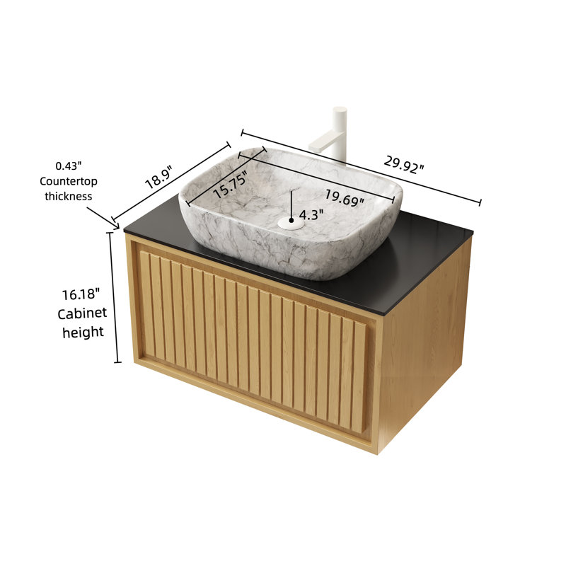 Linda 30" Wall-Mounted Bathroom Vanity with Ceramic Basin & Drawer