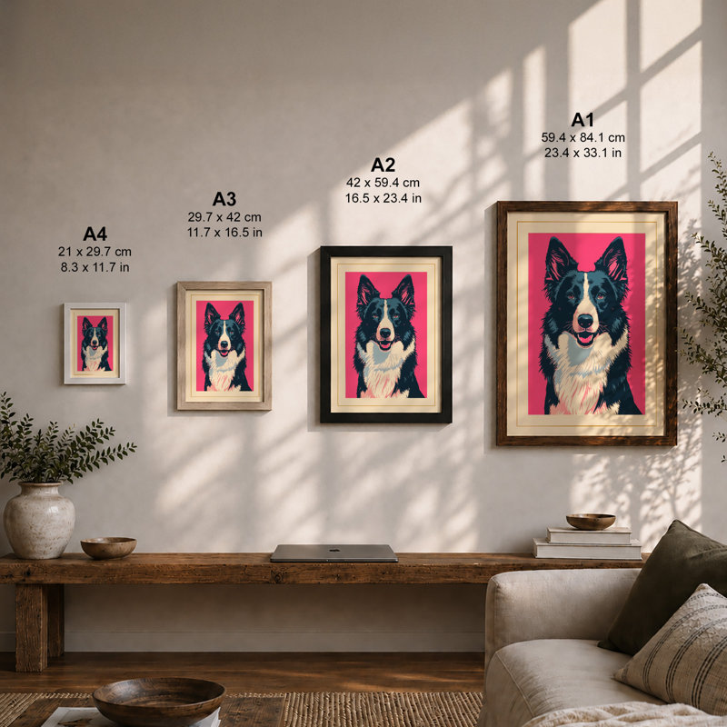 Happy Collie Modern - Framed Print, A4 - 29.7 x 21.0 cm, Unframed