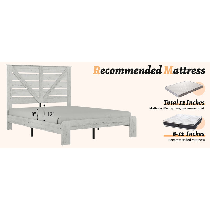 Tête de lit, base de lit plateforme en bois, Double, Blanc