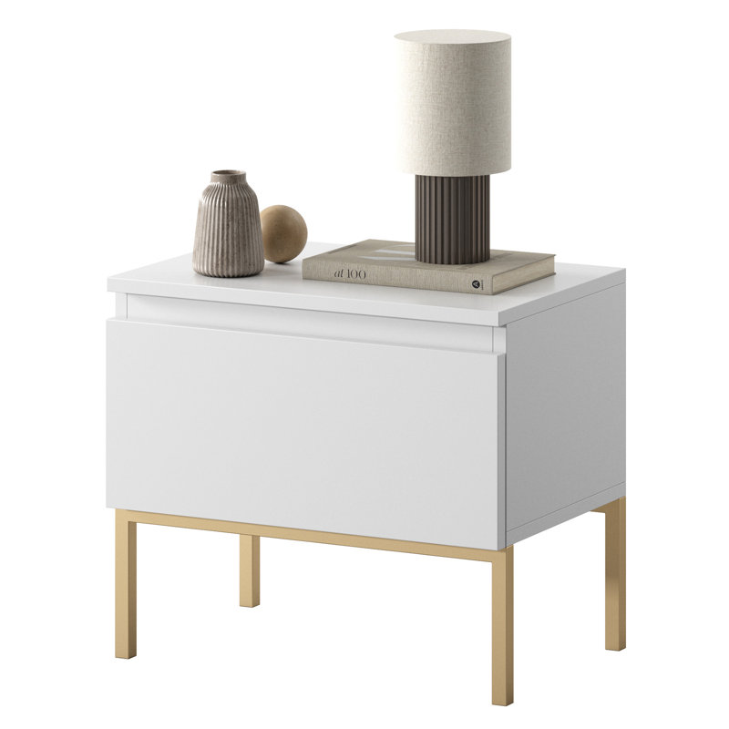 Moaad 49cm W Steel Bedside Table, White/Gold