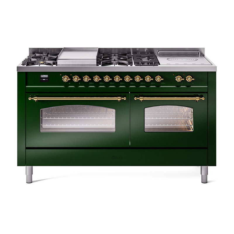 ILVE Nostalgie II 60 Dual Fuel Range, 5 Burners, Griddle, Frenchtop , Glossy Black/Bronze, Natural Gas
