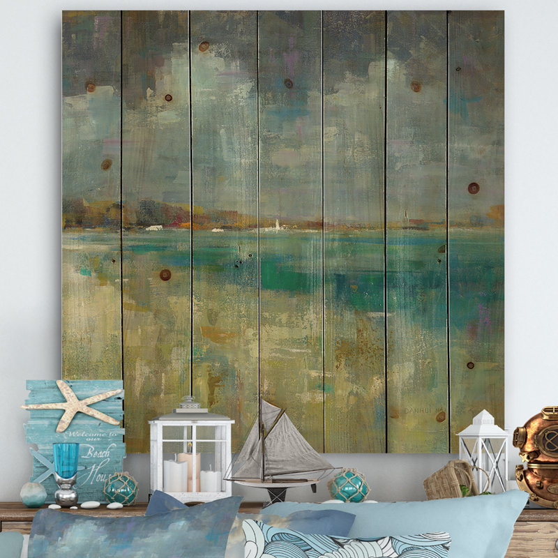 Ciel et mer - Impression nautique et côtière sur bois de pin naturel, H 30 po x l 30 po x P 1,5 po