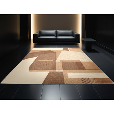 Tapis beige rustique moderne lavable à la machine Honn