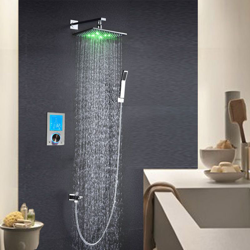 Système de douche mural 12 pouces chromé avec valve thermostatique et douchette