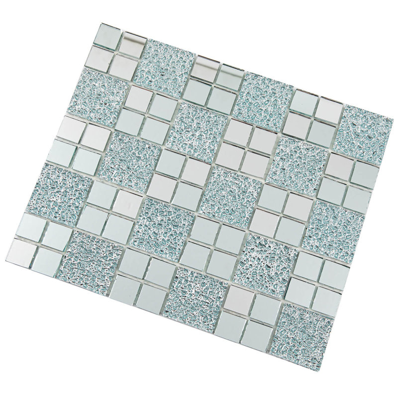 Ensemble de carreaux de mosaïque miroir 9 pièces Peel and Stick, Silver Square-12 x 10 Inch
