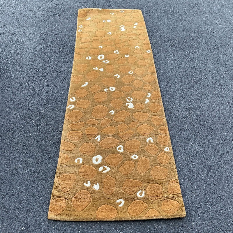 Tapis brun / blanc en laine touffeté à la main Indo, Tapis de couloir 2 pi 6 po x 8 pi