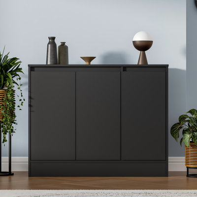 Buffet Cabinet With Storage, Coffee Bar Cabinet With 3 Doors And Adjustable Shelf, Modern Kitchen Buffet Sideboard For Living Room, Kitchen, Black