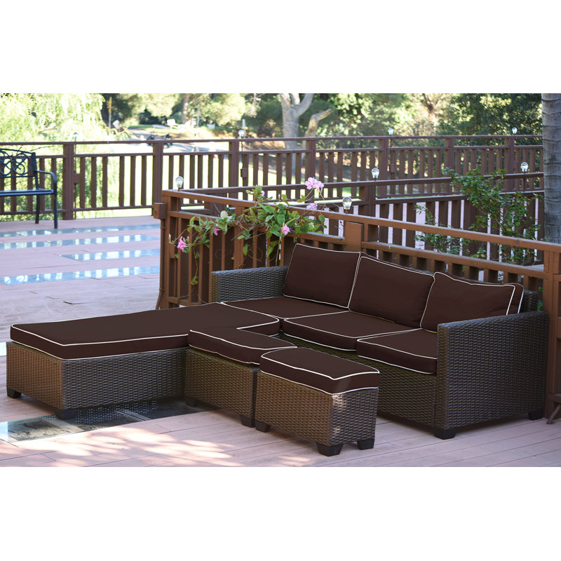 Hermann Wicker 5 - Person Modular Patio Conversation Set with Cushions, Brown