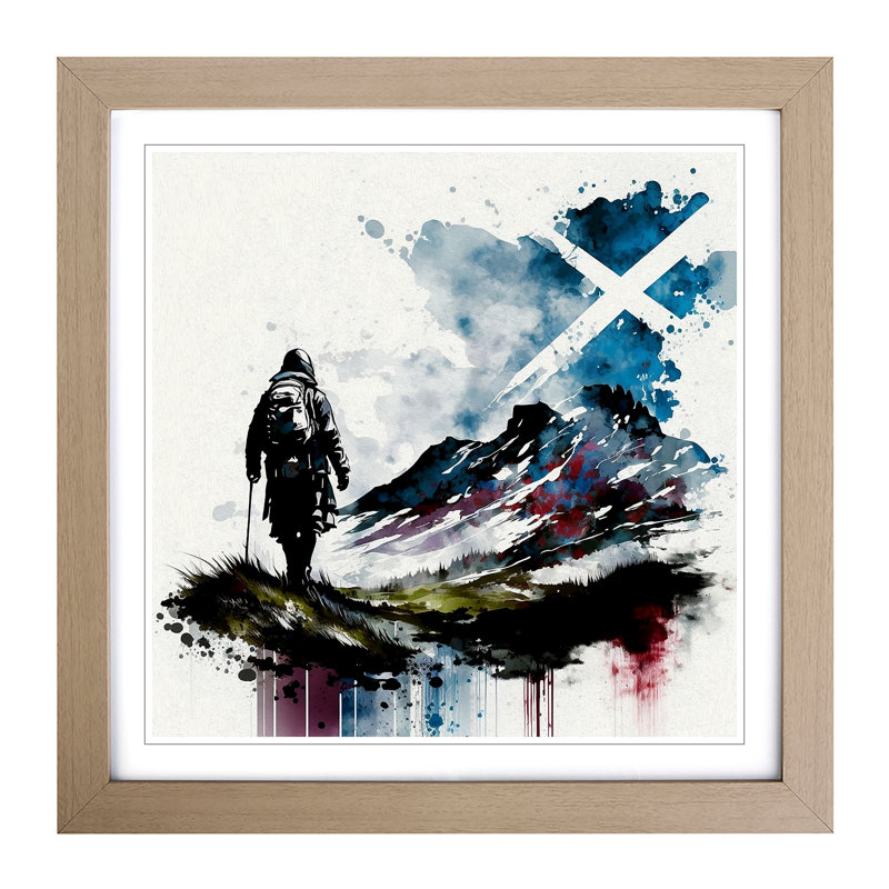 Scotland Gestural - Single Picture Frame Print on Wood, Walnut