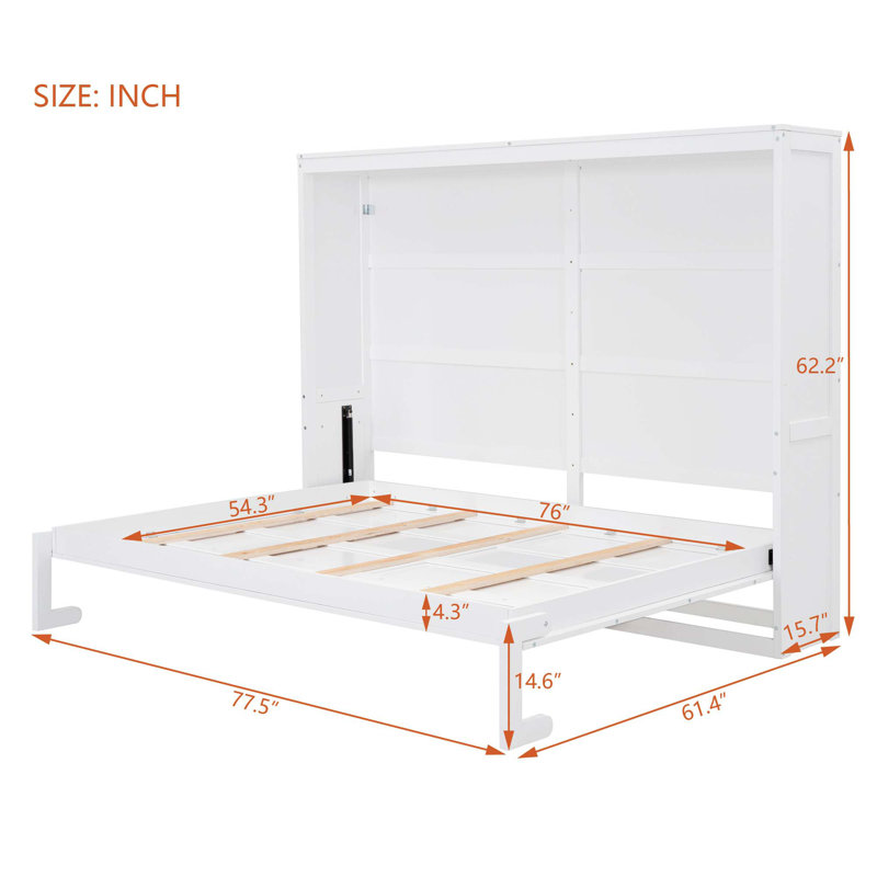 Lit escamotable avec cadre en bois, Full, Blanc