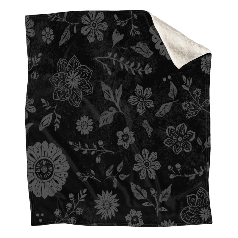 Couvertures à motifs floraux, 50 po L x 60 po H, Noir gris