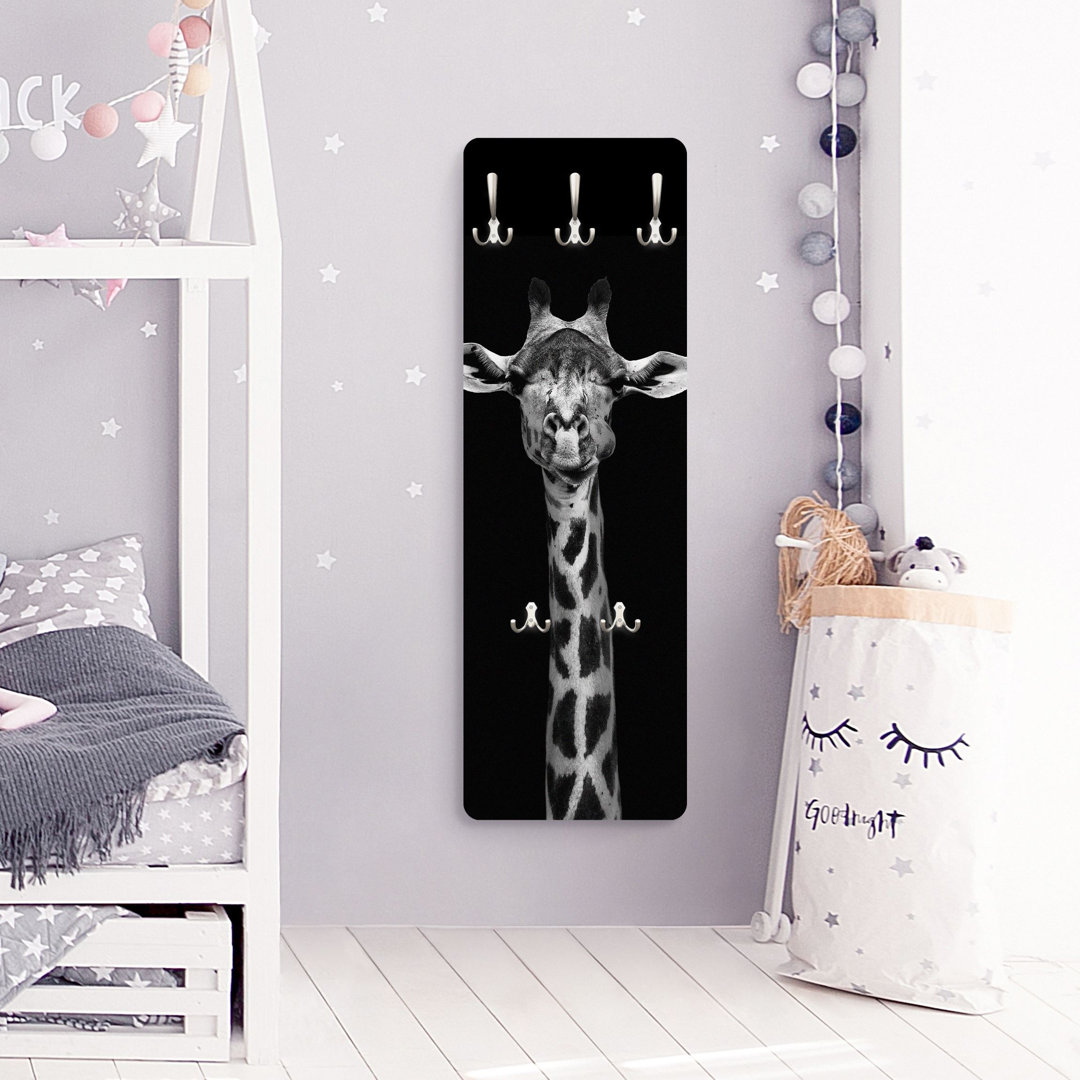 Dark Giraffe Portrait Wall Mounted Coat Rack