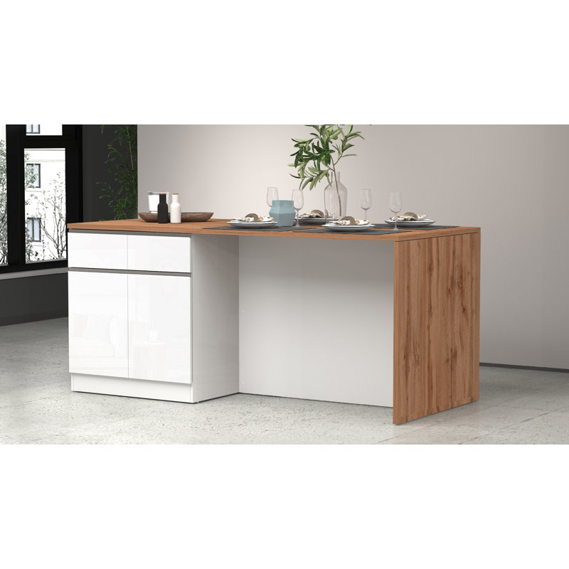 Sadrac Wood Kitchen Island, White/Oak