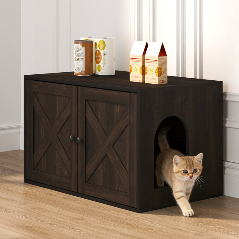Enceinte de ferme pour chat avec entrée latérale et portes doubles Farmhouse, Ébène