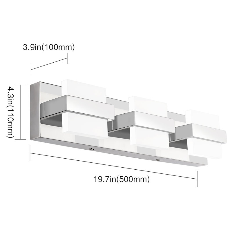 Modern Chrome and Acrylic 3-Light Dimmable LED Vanity Fixture