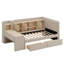 Lit de jour rembourré avec tiroirs, tablettes, armoires rabattables et table d'appoint-1729670655